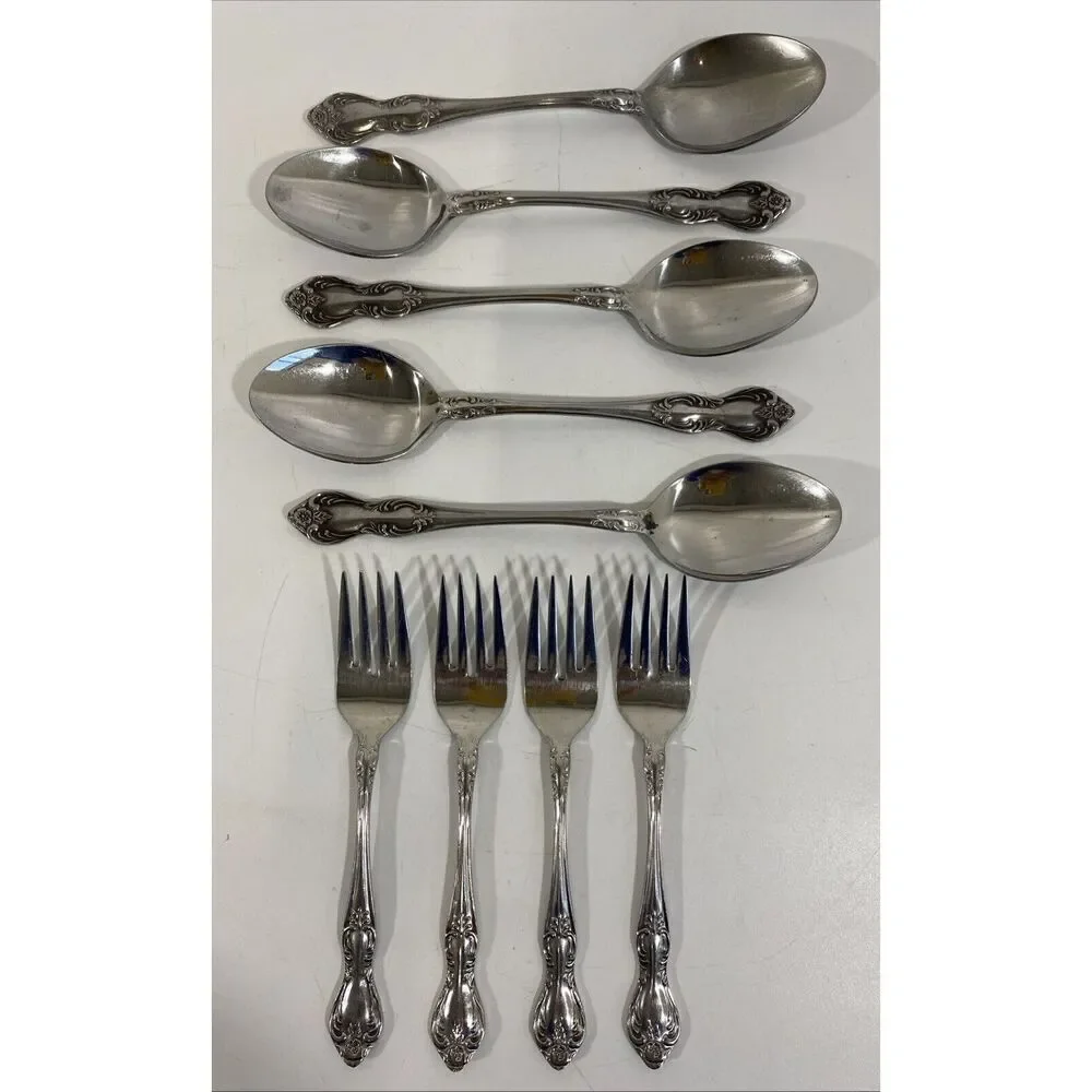 Easterling‎ Stainless Flatware Valhalla (4) Salad Forks (5) Soup Spoons